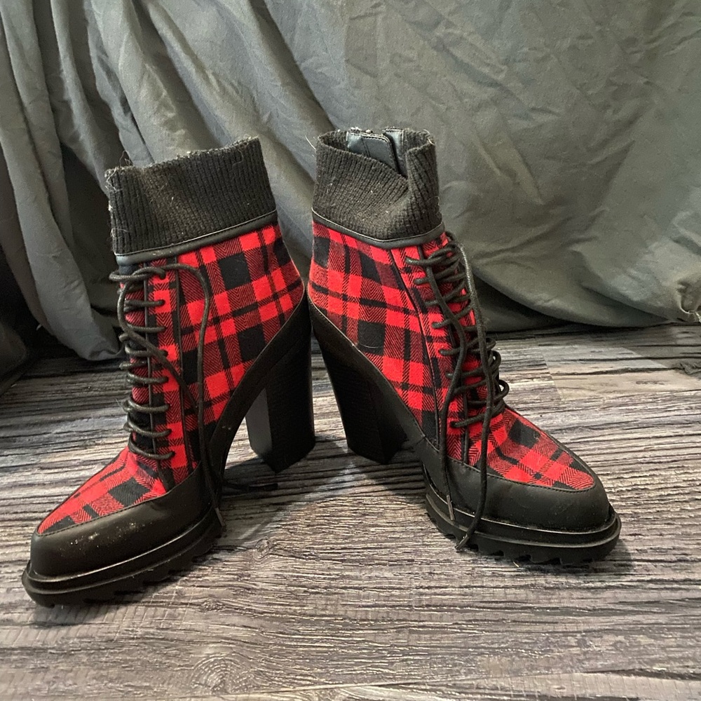 Black and plaid booties